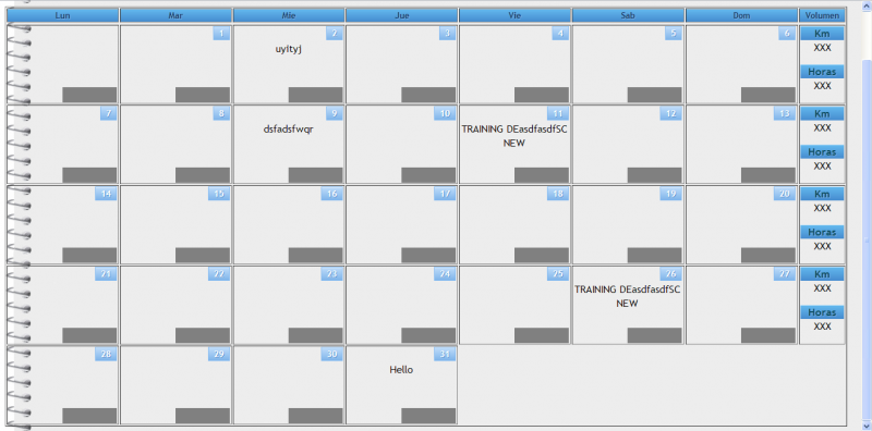 Pantalla prototipo de calendario